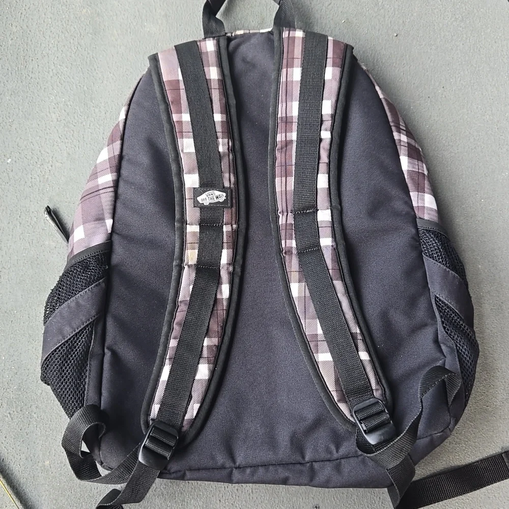 Vans Black White Plaid Backpack School Campus Skater Y2K Streetwear Travel Bag